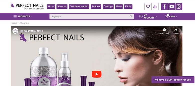 Our client – Perfect Nails – heavily relies on YouTube videos. The company is a large distributor of nail tech supplies and even offers nail course right from their website (with a link to their YouTube videos from experts)
